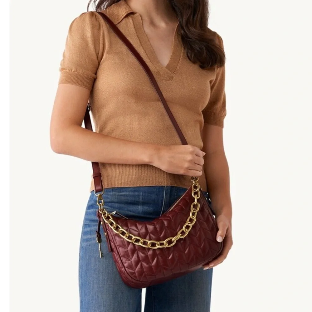 New: Fossil Jolie Quilted Leather and Chained Crossbody Bag - Picture 5 of 15